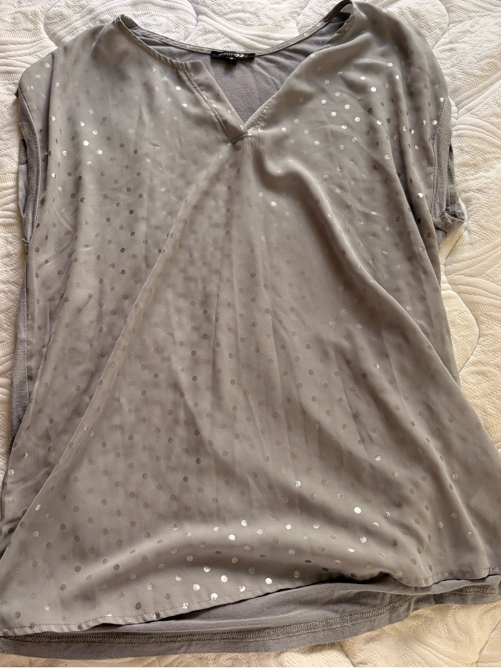 Papermoon Taupe Metallic Dot V-Neck Blouse
